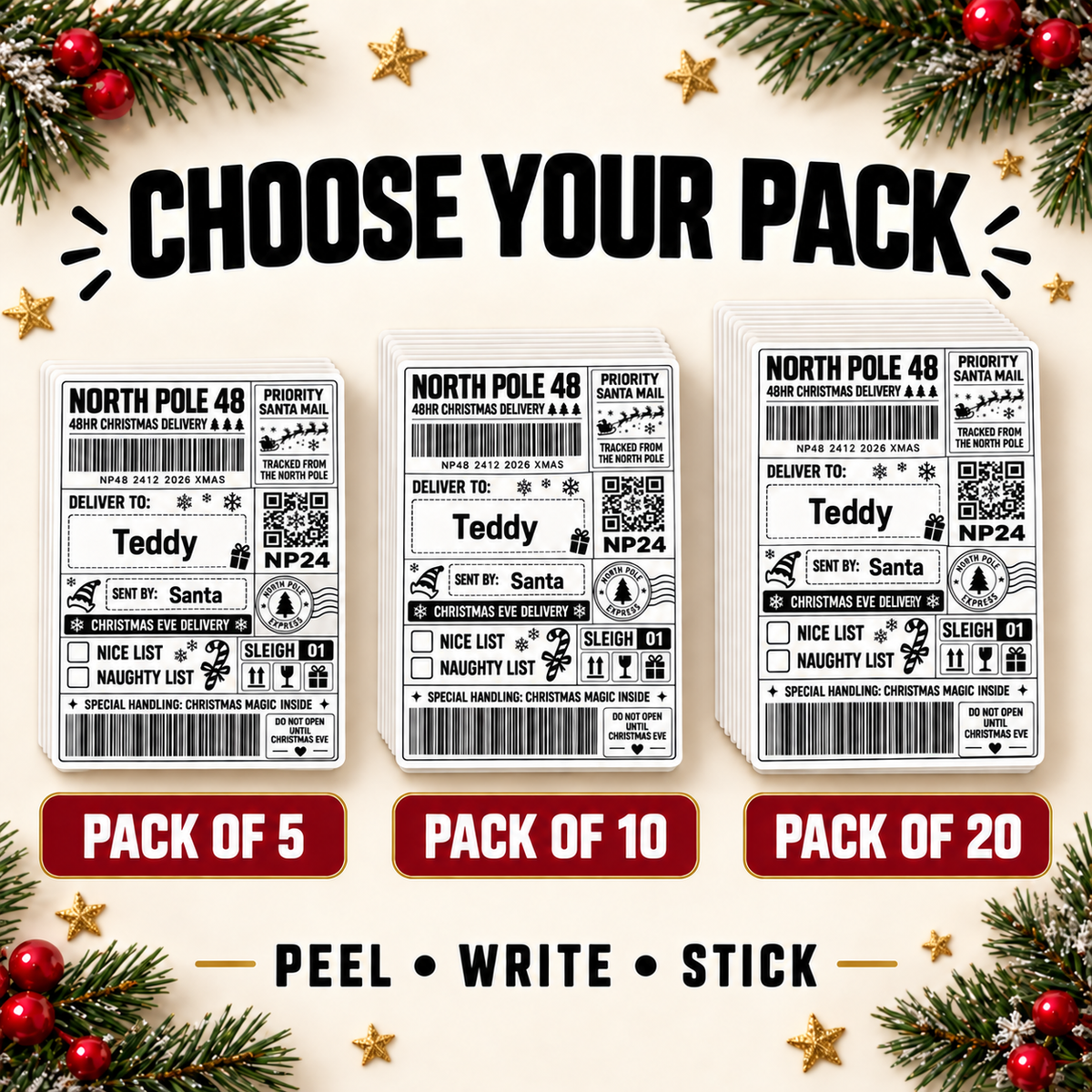 North Pole Christmas Delivery Sticky Labels – Personalised Santa Mail Gift Stickers