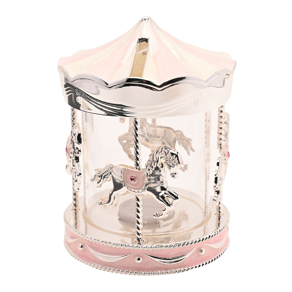 Bambino Silver Plated Money Box Carousel - pink